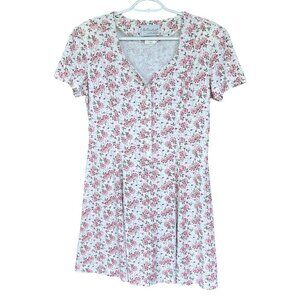 Ms Conduct Womens Vintage Henley Dress Size 10P White Floral Cottagecore Dainty